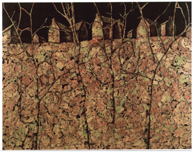  Chris Wilson:  Landscape , 2001, map and conté on panel, 99 x 128 cm; courtesy the artist 